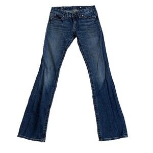 D9 Slick Boot Cut Jeans Embroidered Pockets Stretch Whiskered Denim Women’s